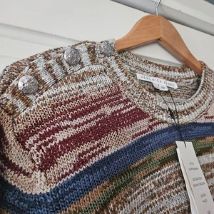 VERONICA BEARD Sweater Womens sz Large Burgundy Brown Blue SOHANI Crew NWT - Picture 1 of 13