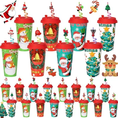 24 Conjuntos de Copos de Guloseimas Favoritos de Festa de Natal com Tampas e Canudos Bobos a Granel, C... - Imagem 1 de 4