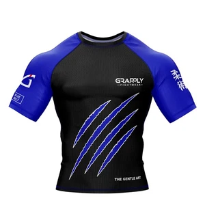 BJJ Blue Ranked Rashguard BJJ NoGI Rashguard Jiujitsu MMA Training Rashguard - Picture 1 of 5