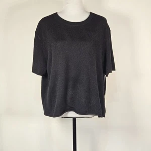 Aqua Bloomingdale’s 100 % Kaschmir Rundhalsausschnitt Kurzarm Pullover schwarz XL neu mit Etikett - Bild 1 von 5