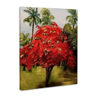 Photo of a Flamboyant Tree with palms in Puerto Rico, Museum Grade Canvas Wrap - Image 1 of 4