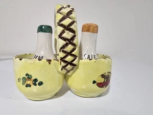 Vintage Italian Salt And Pepper Shakers In Basket 3 Piece Set - Picture 1 of 8