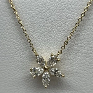 Flower 18k Yellow Gold 0.42cts Pear & Marquise Genuine Diamonds Necklace Pendant - Picture 1 of 9