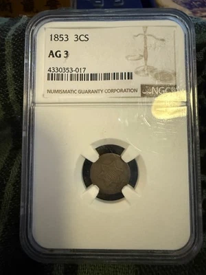 1853 Three Cent 3CS NGC AG3 - Image 1 of 2