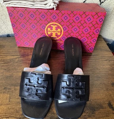 САНДАЛИИ-МУЛЫ TORY BURCH 55 мм INES НА КАБЛУКЕ черные размер 6,5 - Изображение 1 из 4