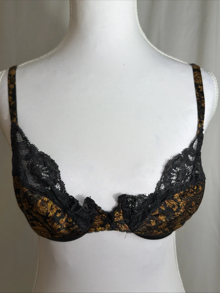 Sujetador de encaje negro y dorado Victoria’s Secret Gold Label vintage raro - años 80’s Foto 1 de 4