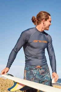Animal Sonny Mens Long Sleeve Logo Rash Vest Raglan Sleeved Swim Wear UPF 50 - Picture 1 of 29