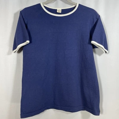 Warehouse & Co Tshirt Sz MED Ringer Made In Japan Navy Ivory Loop Wheel Cotton - Image 1 of 4