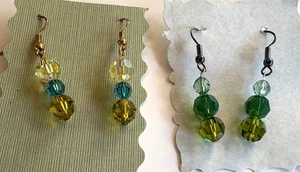 2 Pair of Blue, Yellow & Green Crystal Dangle Earrings - Picture 1 of 4
