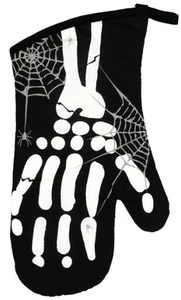 Kitchen Oven Mitt (7"x13") HALLOWEEN,SPIDER WEB & SKELETON'S HAND ON BLACK #2,GR - Picture 1 of 6
