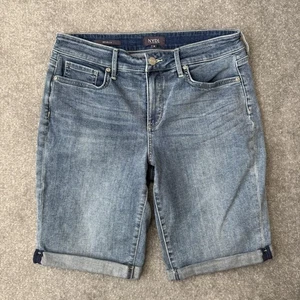 NYDJ Shorts Womens 8 Blue Briella Bermuda Roll Cuff Stretch Mid Rise Zip Fly - Picture 1 of 7