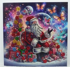 Hecho a mano, tarjeta de Navidad, Papá Noel, abeto, Diamond Painting - Imagen 1 de 1