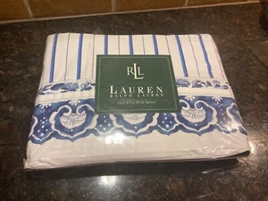 Lauren Ralph Lauren Full Flat Sheet Porcelain Blue Stripe Tamarind Jonquil New - Bild 1 von 7