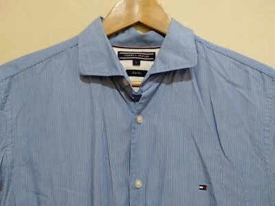Tommy Hilfiger Blue Pinstriped Long Sleeve Button Up Cotton Casual Shirt Size L - image 1 of 4