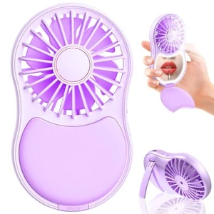 Portable Handheld Fan 3speed Lash Fan With Makeup Mirror & Led Usbc 2000mah Rech - Picture 1 of 7