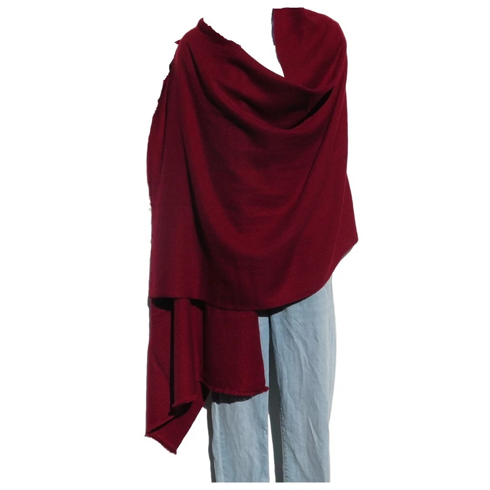 Cachemira|Chal/Envoltura|2 capas|Telar a mano|Nepal|Mini espiga|Rojo rubí Foto 1 de 4