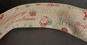 Natural Santa Tree Ho Ho Ho Print Ribbon - Picture 1 of 4