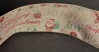 Natural Santa Tree Ho Ho Ho Print Ribbon - Image 1 of 4