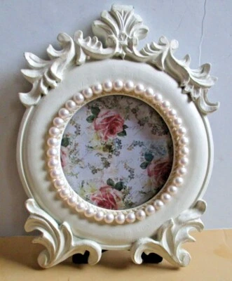 Elegante Marco de Mesa Cynthia Crowley Redondo Perla Adorno Marfil Resina Acanalada-NUEVO Foto 1 de 4