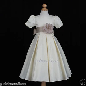 New Ivory Royal Wedding Formal Pleated Dance Bridemaids Party Flower Girl Dress - Picture 1 of 22