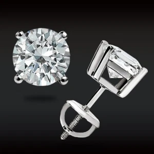 2.05CT BRILLIANT ROUND CUT GRA MOISSANITE STUD EARRINGS REAL 14K WHITE GOLD GIFT - Picture 1 of 14