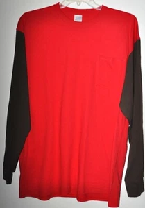 Long Sleeve Pocket Tee Soft Knit Color Block Red & Brown Men's Size 2XL New - Picture 1 of 3