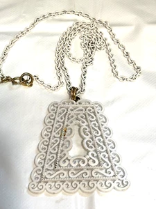 Vintage Crown Trifari Signed White & Gold Tone MultiStrand Necklace & Pendant - Picture 1 of 7
