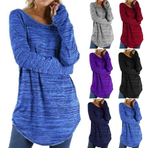 Plus Size Womens Long Sleeve T Shirt Blouse Ladies Solid Casual Tunic Shirt Tops - Picture 1 of 14