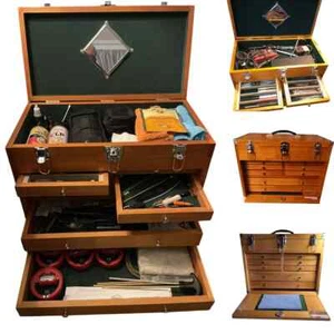 Hardwood Tool Chest Hobby Collection Organizer Storage Case 8 Drawer Lock Key - Picture 1 of 14