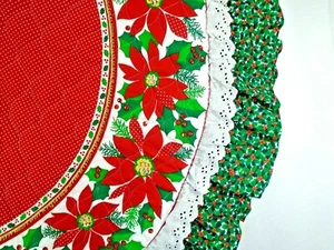 Sequined Poinsettia Red Polka Dots Gold Accents Eyelet Ruffled Tree Skirt 20" - Picture 1 of 2