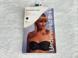 BNWB Womens BHS Strapless Black Rose Lace Underwired Bra 36A - Picture 1 of 5