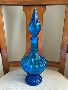 Vintage Italian Murano Aqua Blue Empoli Glass Decanter & Stopper - "Genie" - Picture 1 of 11