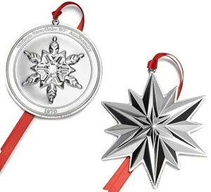 2019 GORHAM 50th Sterling Silver Christmas Snowflake Ornament Medallion 2 pc Set - Picture 1 of 5