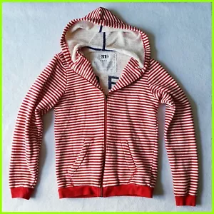 M Simons Sweater zip hoodie sweat shirt striped red white tan beige stripes - Picture 1 of 9