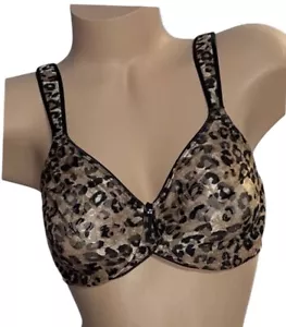Wacoal Shiny Silky Cheetah Leopard Underwire Mesh Nylon Bra Womens 32D - Picture 1 of 8