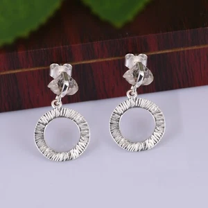 Herkimer Diamond 925 Sterling Silver Dangle Earrings Round Textured Earrings - Picture 1 of 6
