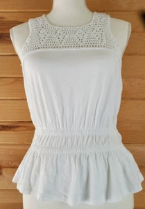 Crop top donna Lucky Brand taglia XS bianco all'uncinetto doppio elastico in vita - Foto 1 di 8