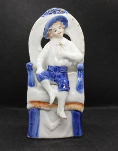 Antique Blue White Porcelain Boy Seating Figurine 5.25''H - Picture 1 of 9