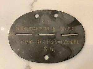 German World War II Waffen Elite Schutzstaffel TURKESTANISCHE Soldier Dog Tag - Picture 1 of 5