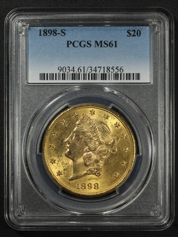 1898 S $20 Twenty Dollar Liberty Head Gold Double Eagle PCGS MS 61 Cover