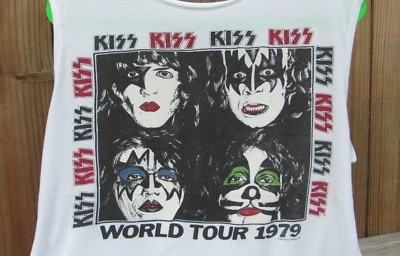 Kiss World Tour 1979 Sm White c2012 Live Nation Merch Women's diagonal cut top - Image 1 of 4