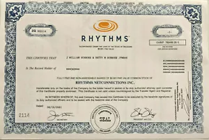 Rhythms NetConnections Internet temprano ISP punto com certificado de stock de burbujas - Imagen 1 de 1