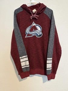 COLORADO AVALANCHE Burgundy/Gray/Blue Logo Pullover Hoodie DISTRESSED Mens LARGE - Picture 1 of 12