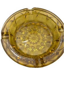 Anchor Hocking Pressed Glass Ashtray Trinket Candy Dish Amber Hobnail Scalloped - Picture 1 of 2