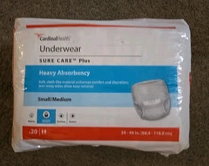 CARDINALHEALTH SURE CARE PLUS PROTECTIVE UNDERWEAR - S-M, PACK OF 20 - Picture 1 of 1