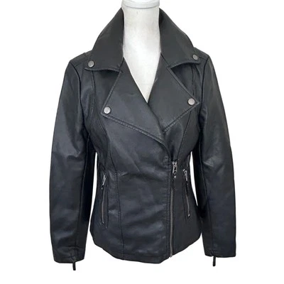Max Studio Black Vegan Leather Moto Jacket Womens Size Small New With Tags - Image 1 of 4