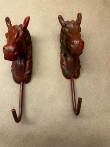 2 Gusseisen Pferdekopf Tür Western Wand Haken Schlüssel Handtuch Kleiderbügel rustikal 8" H - Bild 1 von 5