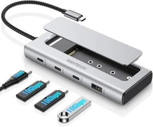 RSHTECH Boîtier SSD M.2 NVMe/SATA, 5-en-1 Aluminium 10Gbps USB C Hub avec 3 USB - Photo 1/7