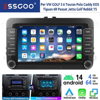Android 14 4+64G Autoradio Per Golf 5 6 Jetta Polo 6R Caddy Carplay GPS Navi RDS - Immagine 1 di 4