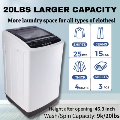 Портативная стиральная машина 20 фунтов стиральная машина с дренажным насосом, 2,8 куб. фута 10 программ - Изображение 1 из 4